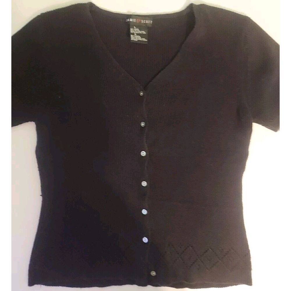Jamie Scott Button Down Short Sleeve Black‎  Sweater L